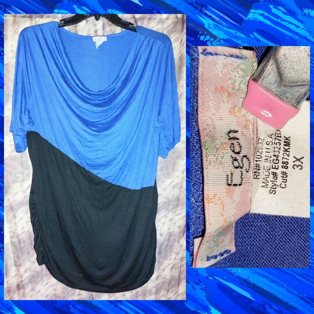 Egen brand Royal Blue & Black Colorblock Soft Knit Tunic Top Jrs Plus Sz 3X
